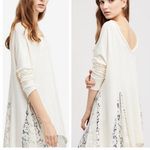 Free People  No Frills Ivory Lace Inset Oversized Asymmetrical Sweater W-775 Sz S Photo 1