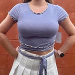 Light Blue Periwinkle Crop Shirt With Tie Size M Photo 0