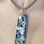 Floral Pottery Pendant Necklace Blue Photo 4