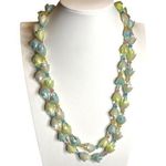 Vintage West Germany Pastel Glass Tulip Flower Beaded Necklace With Green Crysta Size 18 Photo 0
