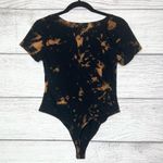 Hand Dyed Black Bleach Tie Dye Scoop Neck Short Sleeve Bodysuit Top Size Large Photo 2