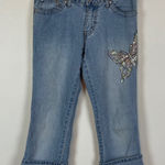 Y2K Angels Junior 9/ Women's 6 Light Wash Butterfly Embellished Capri Jeans Blue Photo 0