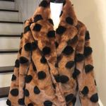 ICHI GINGERBREAD BROWN Faux Fur Coat With Abstract Accents Sz 40 Large NWT Photo 0