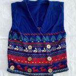 Vintage Blue Knit Cotton Christmas Holiday Sweater Vest Reindeer Womens Medium Photo 0