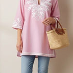 Gretchen Scott The Reef Embroidered Cotton Tunic Top Size S $149 Pink Photo 0