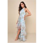 Lulus  Forever Exceptional Light Blue‎ Floral Halter Organza Maxi Dress, Medium Photo 4