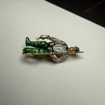 Fisherman Rhinestone Brooch Pin Gold Tone Man Fishing Green Enamel Overalls Photo 8