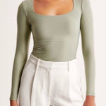 Abercrombie & Fitch Abercrombie Sage Green Soft Matte Seamless Long sleeve Squareneck Bodysuit Photo 0