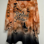 One World Halloween Top Womens Plus Size 2X Witch Orange 3/4 Sleeve V-neck Knit Photo 0