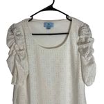 CeCe  Women's Size Small White‎ Ruffle Sleeve Eyelet Knit Top Photo 1