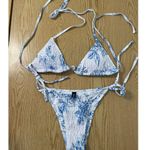 B22 New Womens 2Pc Bikini 👙 Swimsuit Tropical 🌴 Floral Print White Blue Medium Photo 0