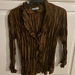 VIOLIN Women's Brown Crinkle Pleated Long Sleeve Button Up Shirt Top Size S Photo 0