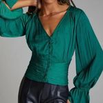 Anthropologie Sensual Plunge V-Neck Cinch Puff Sleeve Green Emerald Top size XS Photo 0