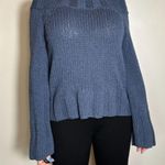 Free People  Blue Knitted Off the Shoulder Oversized Sweater Size Small Photo 0