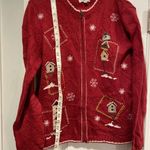 Croft & Barrow VTG  Size M Red and White Cardinal Snowflake Knit Full Zip Sweater Photo 7
