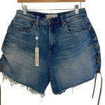 BLANK NYC Womens Retro High Rise Lace-Up Distressed Jean Shorts Blue Size 30 NWT Photo 0