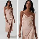 Anthropologie ASTR The Label Blush Pink Satin Silky Slip Dress Midi Side Slit Medium Cowl Neck Photo 5