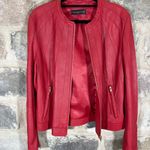 Bagatelle Jacket Woman's Large Red Leather Full Zip Lined Moto Biker Party Photo 5