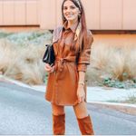 ZARA Faux Leather Belted Shirt Shacket Overshirt Dress in Cognac Brown Size XS Photo 1