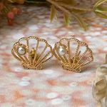 Gold Shell Earrings With Mini Pearl Studded Earrings Photo 0