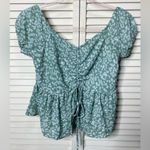 Romwe Floral Mint & White Blouse Short Balloon Sleeve Crop Size M Photo 1