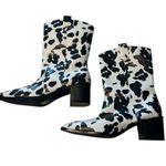 Cow Print Faux Leather Cowgirl Boots White Black Pointed Toe Festival Size 9 Photo 2