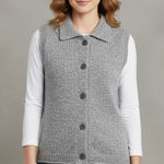 J Jill Sweater Vest Womens Large Grey Button Front Knit Wool Alpaca Blend Preppy Gray Photo 0