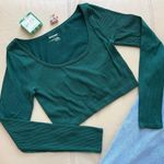 Garage  Dark Green Ribbed Long Sleeve Crop Top Photo 0