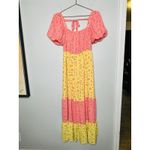 COLOR ME COURTNEY Yellow Pink Ditsy Flower Printed Cece Maxi Dress Size 2 Photo 2