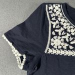 Talbots Shirt Womens SP Petite Navy Embroidered Cap Sleeve Cotton Casual Top Photo 3