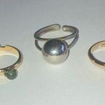 Lot of 3 Vintage Gold Tone Adjustable Rings Jade Color Pink CZ Photo 0