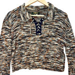 Free People Womens Multicolor Cotton Striped Long Sleeve Collared Crop Sweater M Photo 2