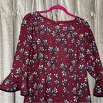 Nanette Lepore Nanette Lenore Wine Red Floral Trumpet Three Quarter Ruffle Sleeve Dress Size 10 Photo 5