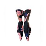 Anthropologie  Shoe SlipOn Bow Floral Print Satin Point Toe Blue Pink Blk. 8.5 Photo 2