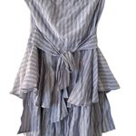 Lulus Tier and Now Dusty Blue Striped Strapless Ruffled Romper Gray Photo 3