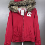 Vintage Y2K Aeropostale Faux Fur Zip Hoodie Juniors Size XL Red Jacket A87 Lined Photo 0