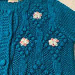 Michael Richards Wo Size Small Vintage Teal Knit Sweater with Floral Embroidery Photo 7