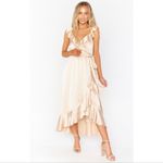 Show Me Your Mumu  Samantha Ruffle Wrap Dress In Champagne Luxe Satin Photo 1