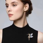 Cute New B.J. Golden Crystal Fairy Angel With Sparkly Acrylic Wings Pin Brooch Multiple Photo 1