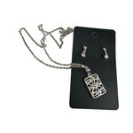 Squared terraced patterned silver toned pendant necklace and earrings Photo 0