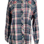 Tolani  Collection Small Top Blouse Embroidered Boho Plaid Photo 0