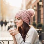 Winter Cozy Warm Pom Pom Pink Beanie Hat Knit Fleece Lined Slouchy Skiing NWT Photo 1