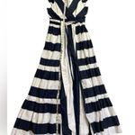 Crown & Ivy Modest Navy and White Striped Belted Maxi Dress Photo 2