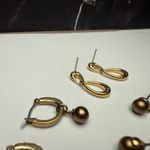 Monet Signed  Gold Tone Dangle Pierced Earrings 2 With Rhinestone Lot Of 3 Photo 6
