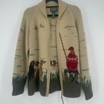 Ralph Lauren Vintage Lauren  Hand Knit Landscape Wool Cardigan sz M Fisherman Dog Photo 11