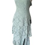 Lulus  Mint Green Lace Tiered Maxi Dress With Spaghetti Straps Side Slit SZ S NWT Photo 2