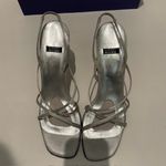 Stuart Weitzman  Strappy Silver Metallic Fabric Dress Heels Photo 3