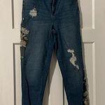 NWT Style and Co Flower Embroidered Cute Straight Crop Jeans Blue Size 12 Photo 0