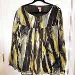 Du Jour Brush Stroke Print Sheer Sleeve Top Green Size 2X Photo 0
