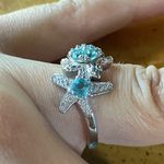 Natural Blue Apatite Starfish Turtle Ring Size 7 Silver Photo 2